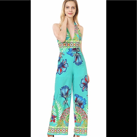 Women'’s Sleeveless Party Printed Floral Jumpsuit - Picture 2 of 7